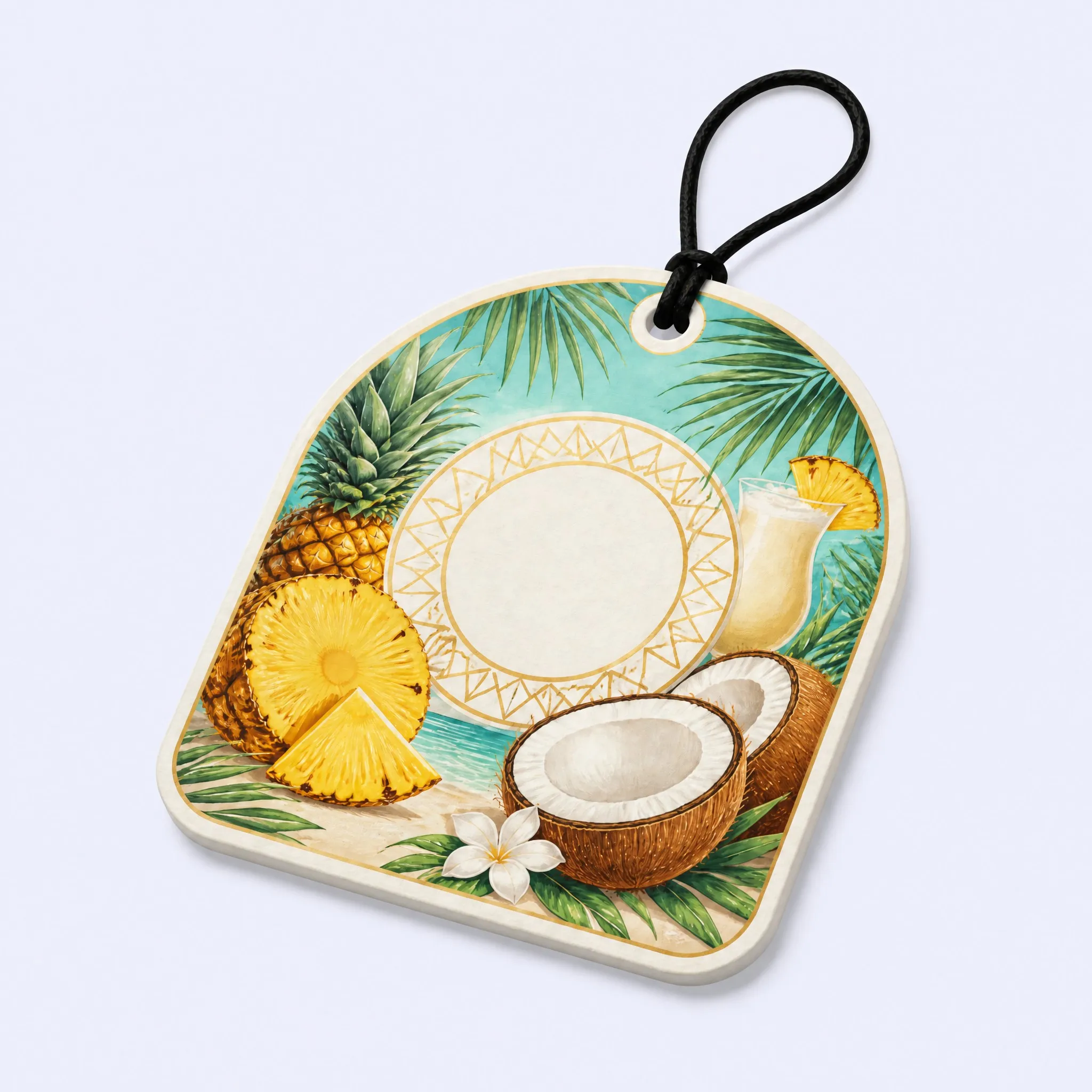 45-Degree Standing View of Arched Piña Colada Car Air Freshener Card
