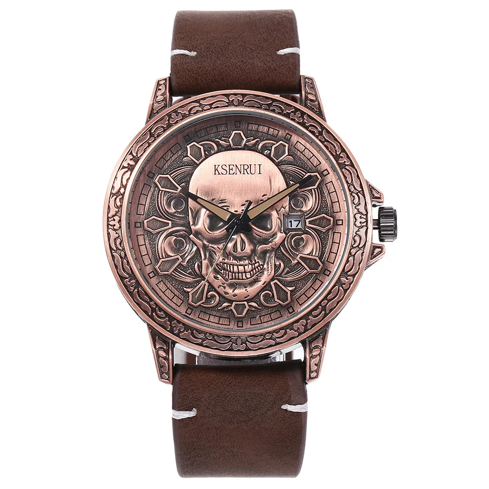 

Top brand Wrist watch Korean Copper Skull Retro Watch Men Wrist Classic Quartz Watch, 3 colors