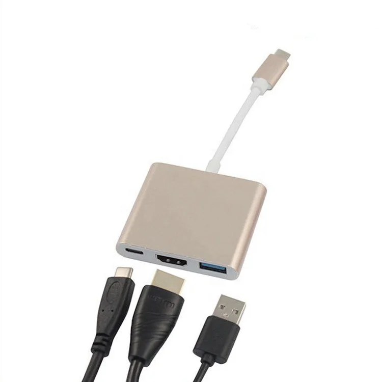 

3-Port USB 3.1 Type-C to HDMI + USB Type-A/C Hub & Video Adapter, Silver gold custom