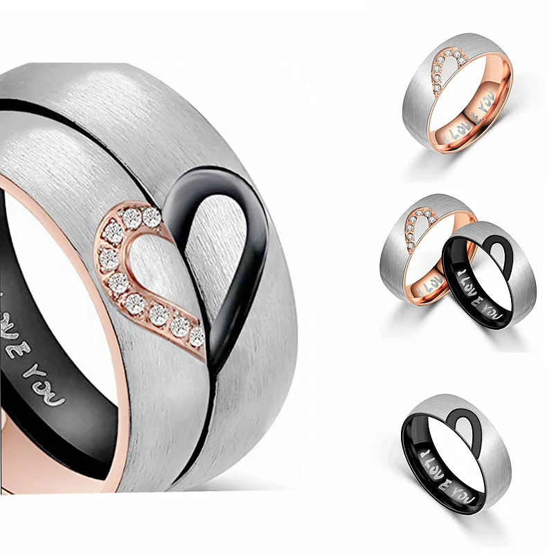 

Titanium steel peach heart-shaped couple ring I LOVE YOU stainless steel diamond ring Wholesale hand jewelry