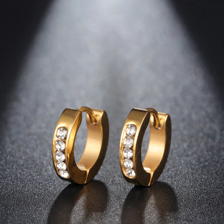 

engrave 14k rhinestone huggie hoop earrings