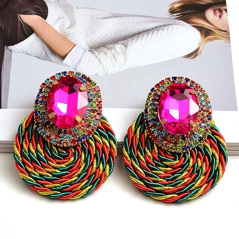 

R.Gem. Colorful Fashion Bohemian Statement Crystal Braided Rattan Earrings for Women Girls