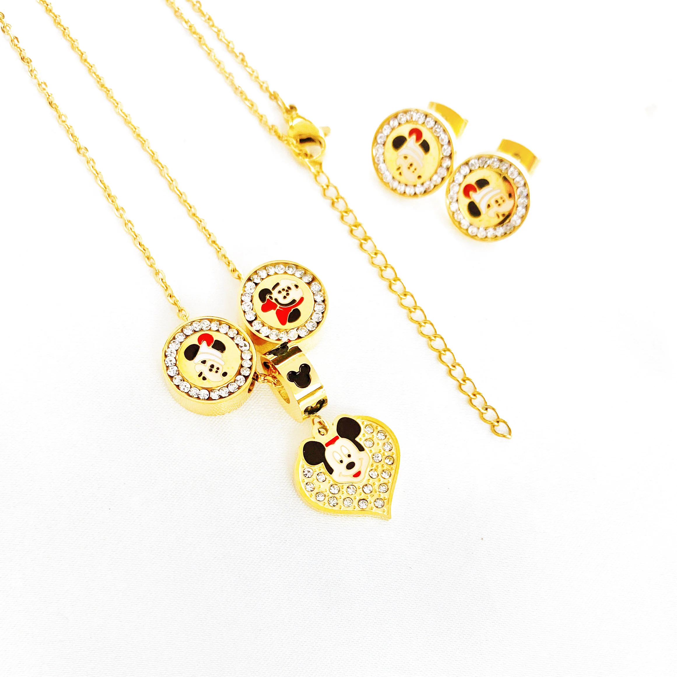 

Pink Cartoon Mouse Pendant Necklace Titanium Steel Chain Necklace Inlaid Crystal Fashion Trendy Women Jewelry Birthday Gift