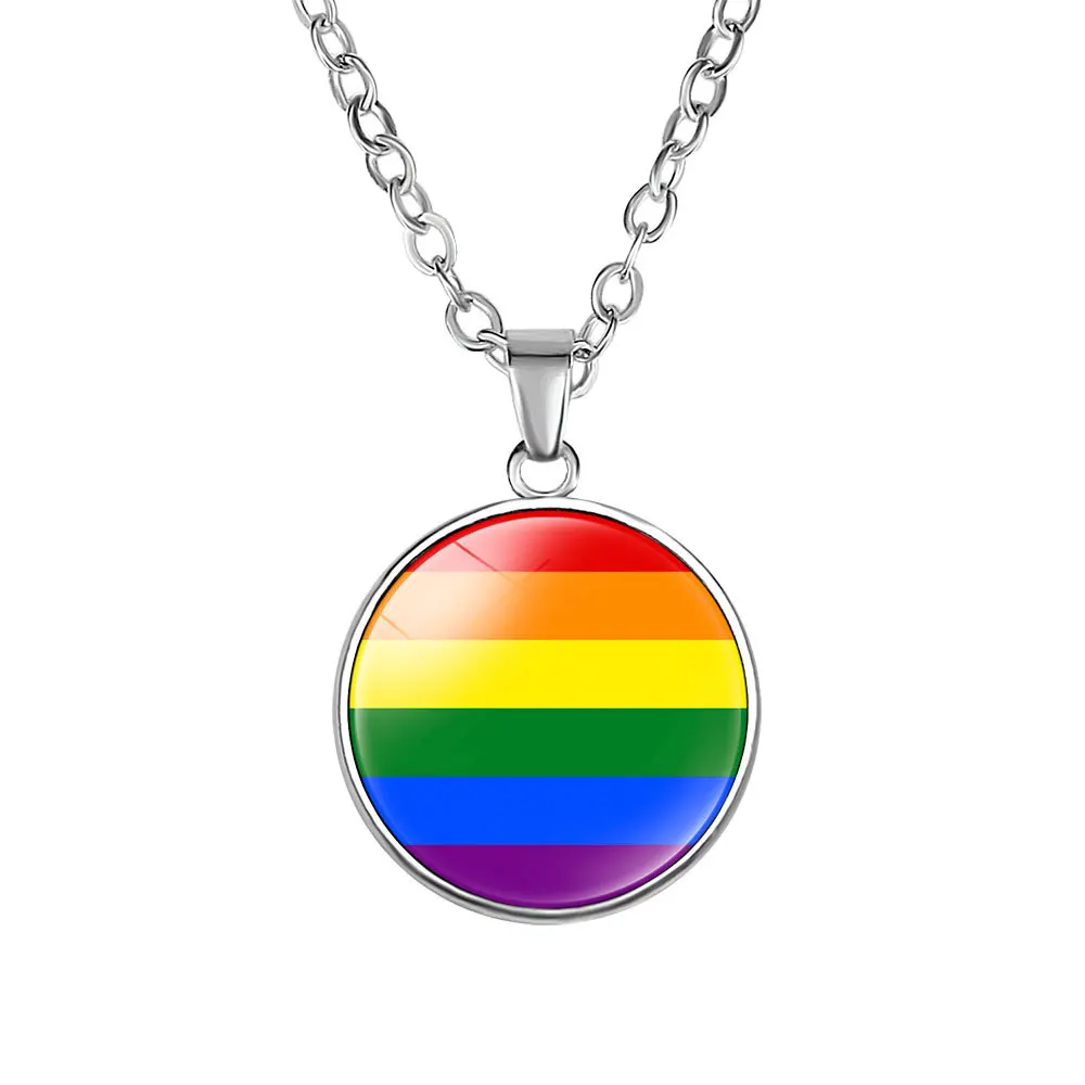 

LGBT Necklace Gay Lesbian Pride Necklace Rainbow Glass Dome Custom Pendant Necklace