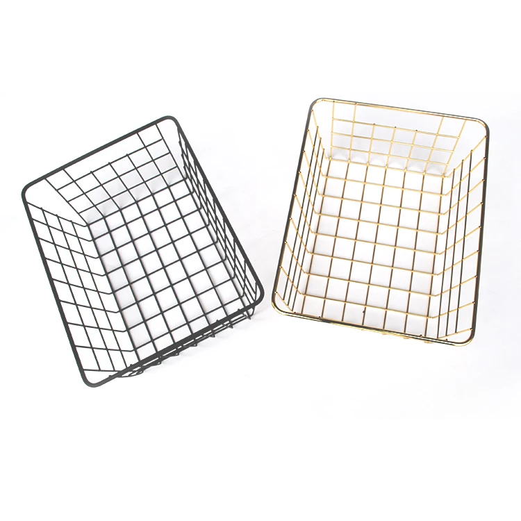 Factory Wholesale Iron Metal Art Storage Wire Mesh Basket Multifunctional Decorative Basket Black and Gold and Rose Gold Color