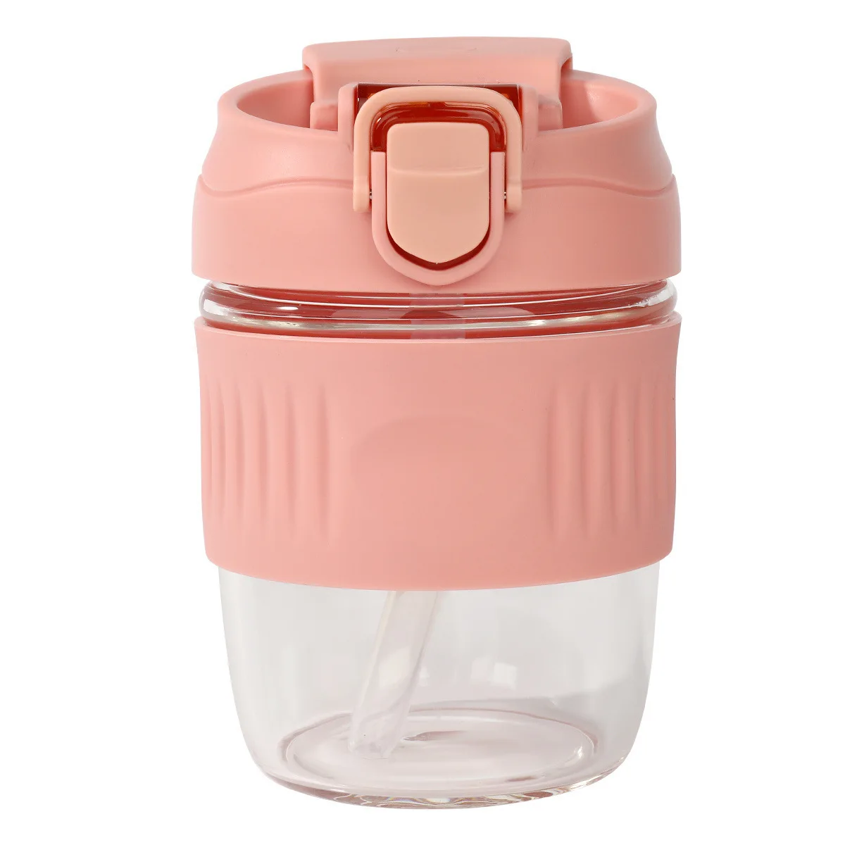 

Silicone Anti Scalding Borosilicate Glass Mug With Straws Single Layer Portable Dual Purpose With A Lid Coffee Cup, Pink/orange/beige