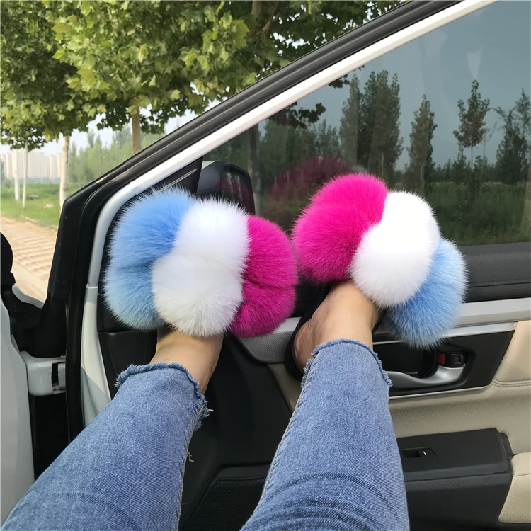 

Fashion New Style Large Fur Slides Fur Sandals Slides Slippers Real Fur Slippers, Customized color