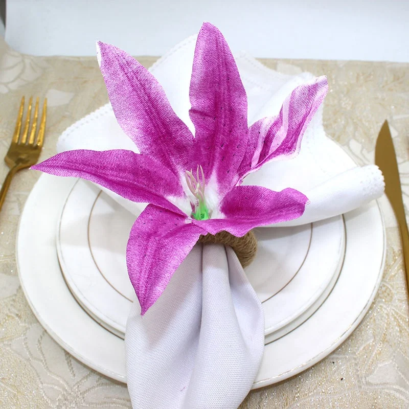 

Farmhouse Napkin Rings Plum Red Flower Napkin Holders for Wedding Dinner Birthday Party Table Decor HWF48