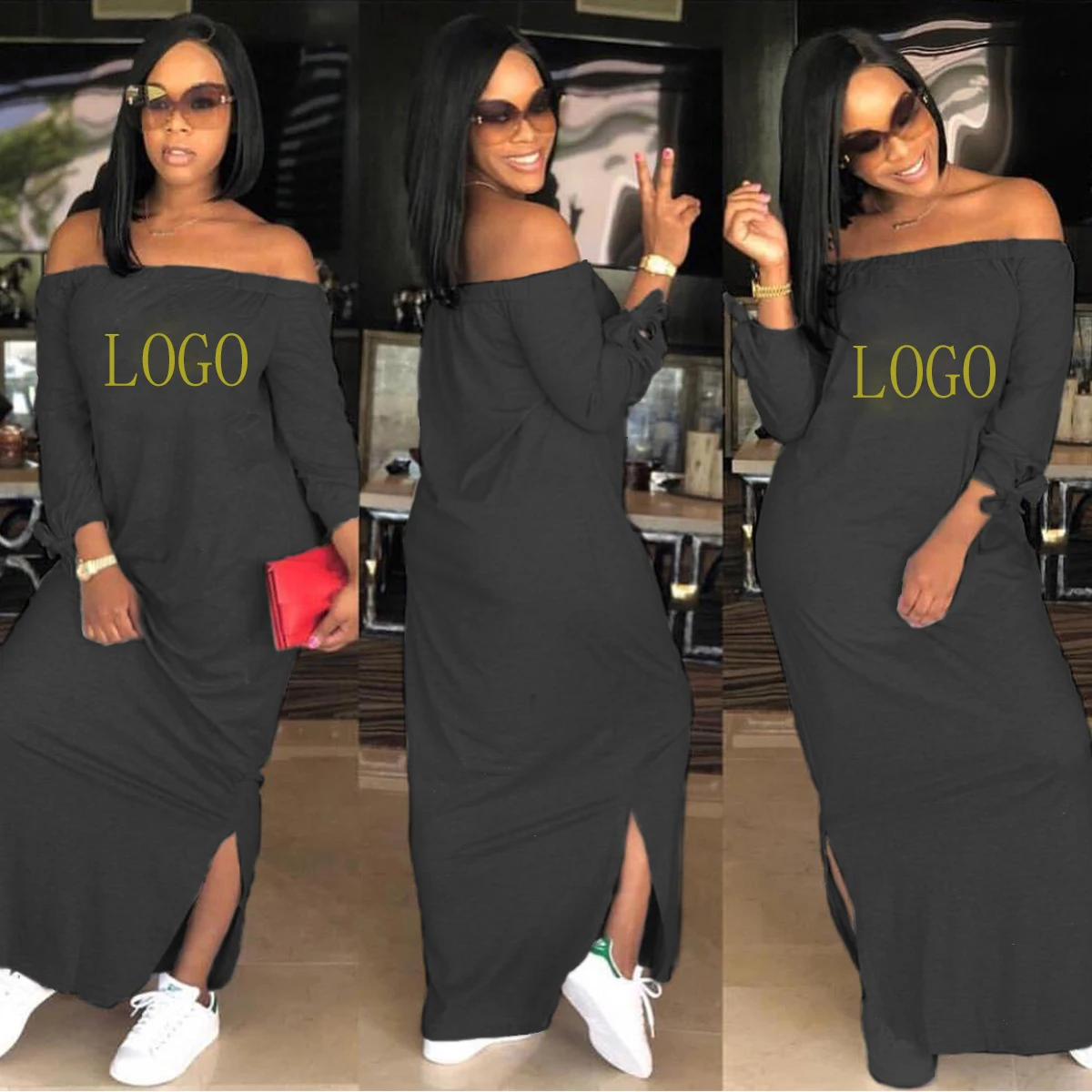 

New custom logo inlaid brick letters summer women's dress oversize casual dress fashion style casual dress