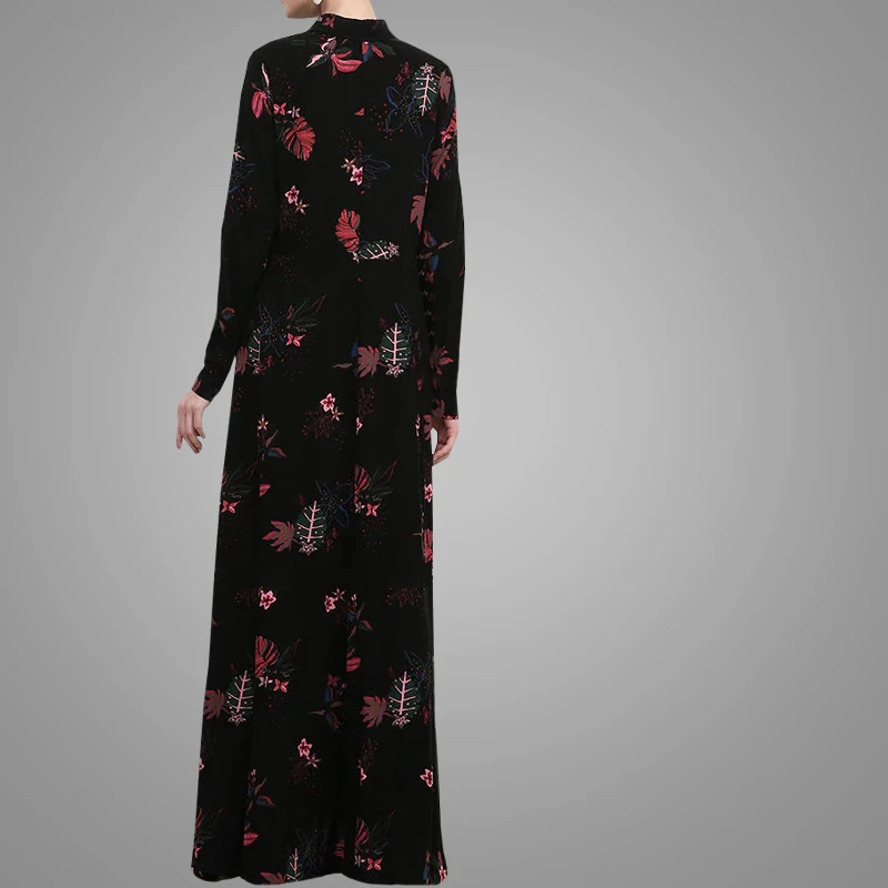 
High Quality Print flower Muslim Dress Turkish Design Long Kaftan Floral casual abaya Islamic Clothing 