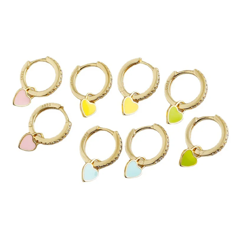 

Epoxy Diamond S925 sterling silver Tremella Circle Heart Shaped Oil Drop Multicolor hoop Earrings