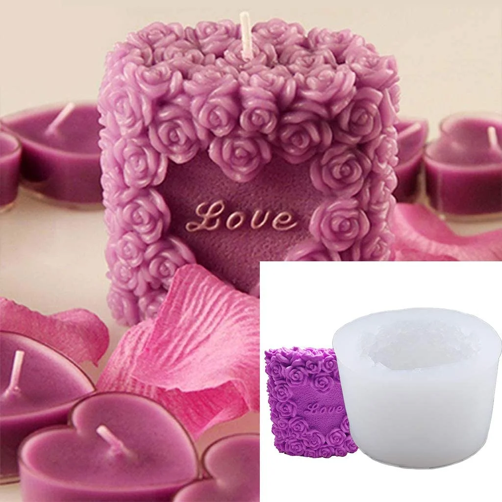 

In Stock Festival Gift Candle Decoration Pillar Soy Wax Love Candles Mold Mould, As the picture