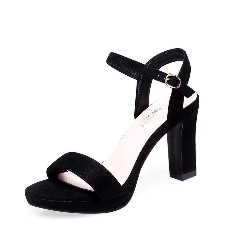 

New Arrivals Fashion Black Sexy Open Toe Stiletto Buckle Strap Platform Sandals Women Pumps Ladies Ankle Strap High Heels Shoes