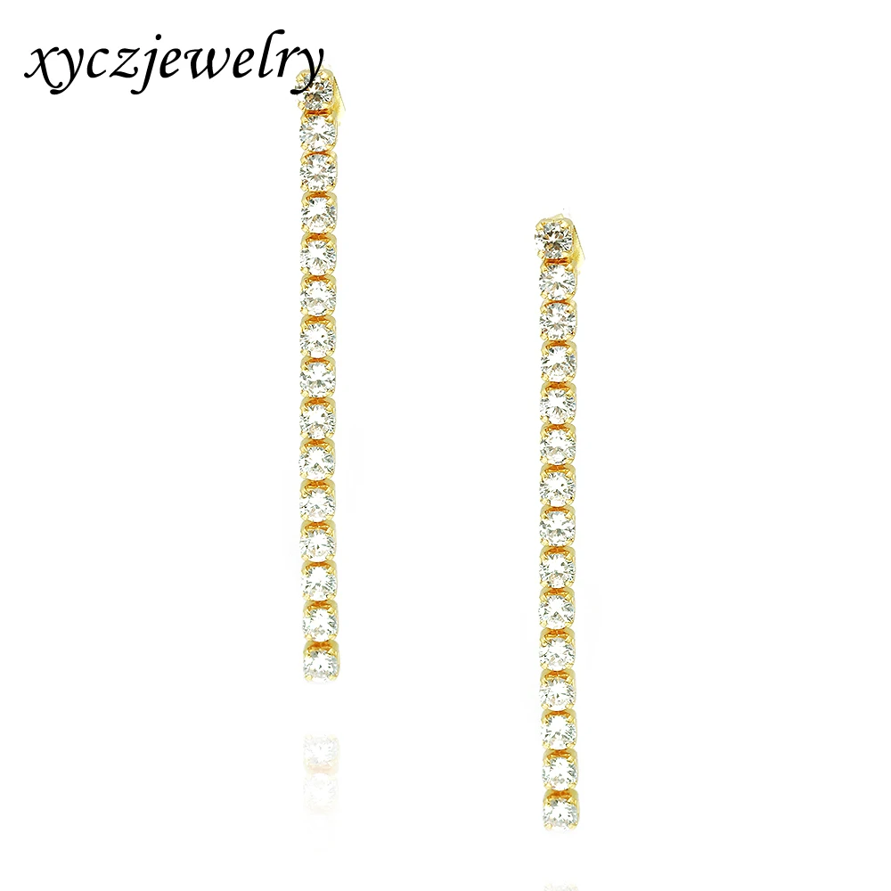 

Shining White CZ Long Drop Earrings Gold Plated Girls Tennis Earrings