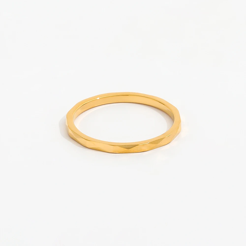 Joolim Jewelry Wholesale 18K Gold Plated Cubic Cut Minimalist Stainless Steel Ring for Women Dainty Rings Gold  Jewelry