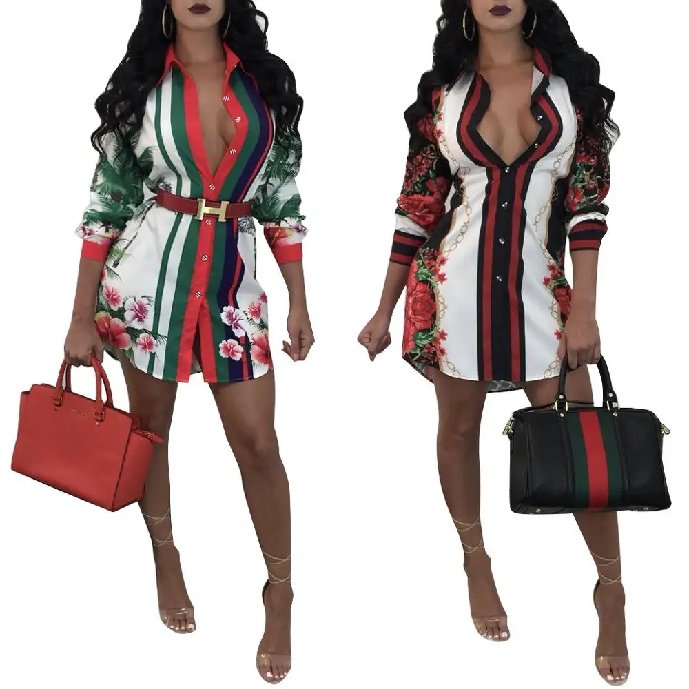 

2019 New Arrivals Women Printing Shirt Dress Amazon Hot Selling Ladies Sexy Half Sleeves Dress