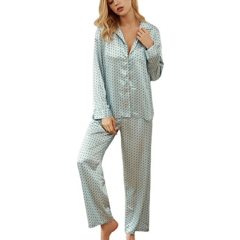 

Polka Dot Printed Ice Silk Stain Women Pajamas Pyjamas Lounge Wear Home Sleepwear 2021Bridal Bubble Edge Robes Wholesales