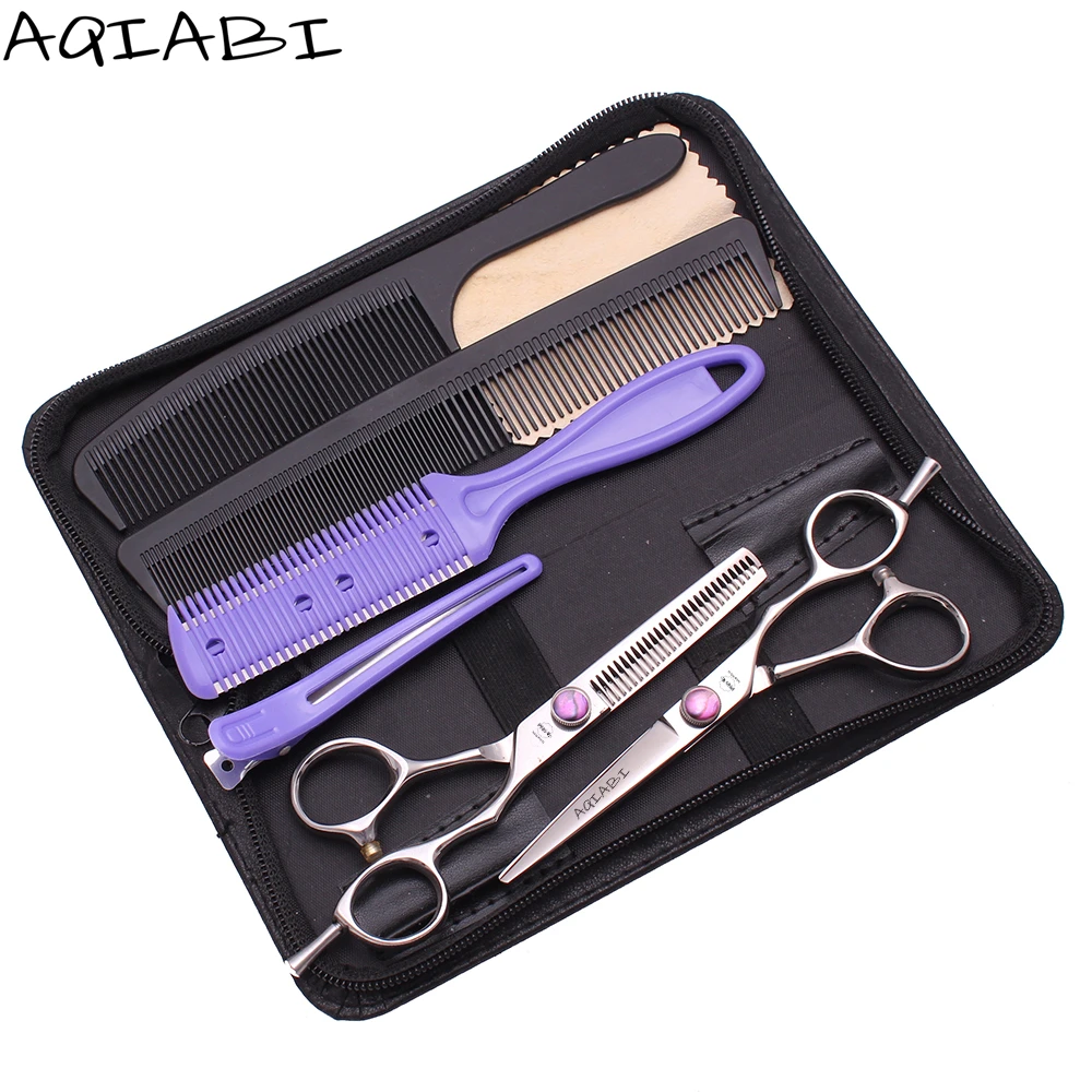 

Beauty Scissors Set 5" 5.5" 6" AQIABI 440C Thinning Scissors Professional Hair Scissors Barber Cutting Shears A9014, Silver