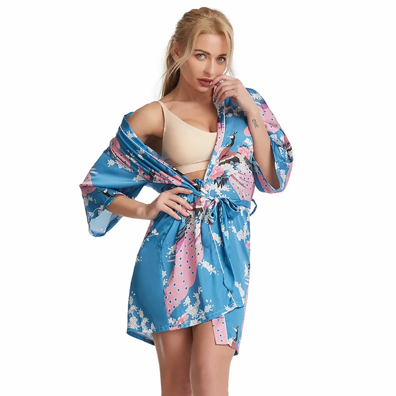 

2021 silk factory new designs print sexy satin night dresses sleepwear nighty girl woman pajamas with robe, Customized color
