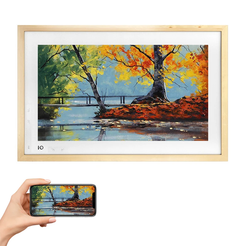 

BOE 21.5'' multi-user handcraft oil painting screen digital picture photo frame with USB interface, Teak/mahogany color/wood color