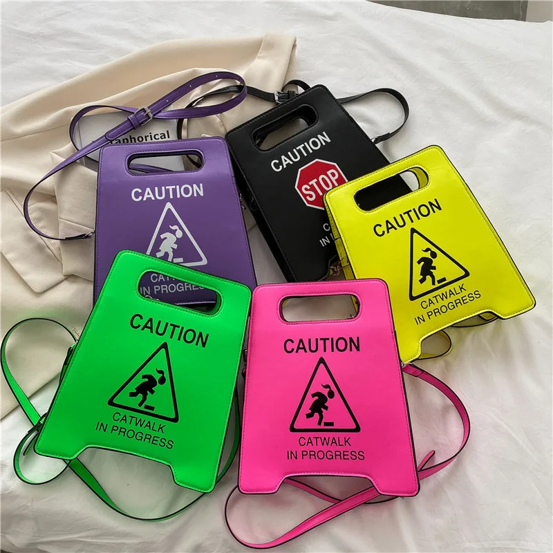

Novel design Fluorescent color ladies 2022 famous designers little girl handbags purses luxury brand Prohibited mark, Brown white black red pink