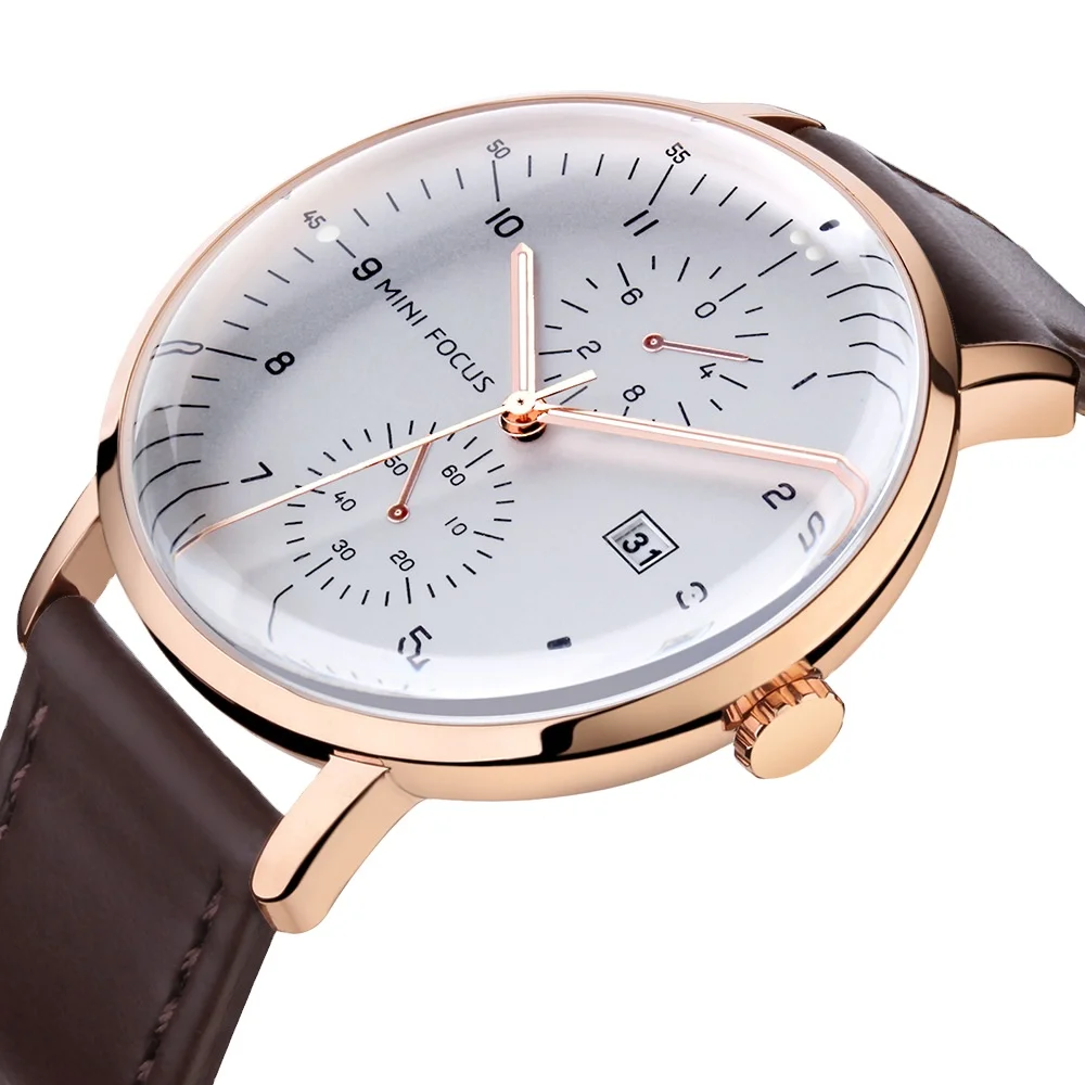 

MINI FOCUS 0052 Watch Top Brand Luxury Business Quartz Watches Men Wrist Calendar Leather Mesh Strap Waterproof Mens Watch, 6colors