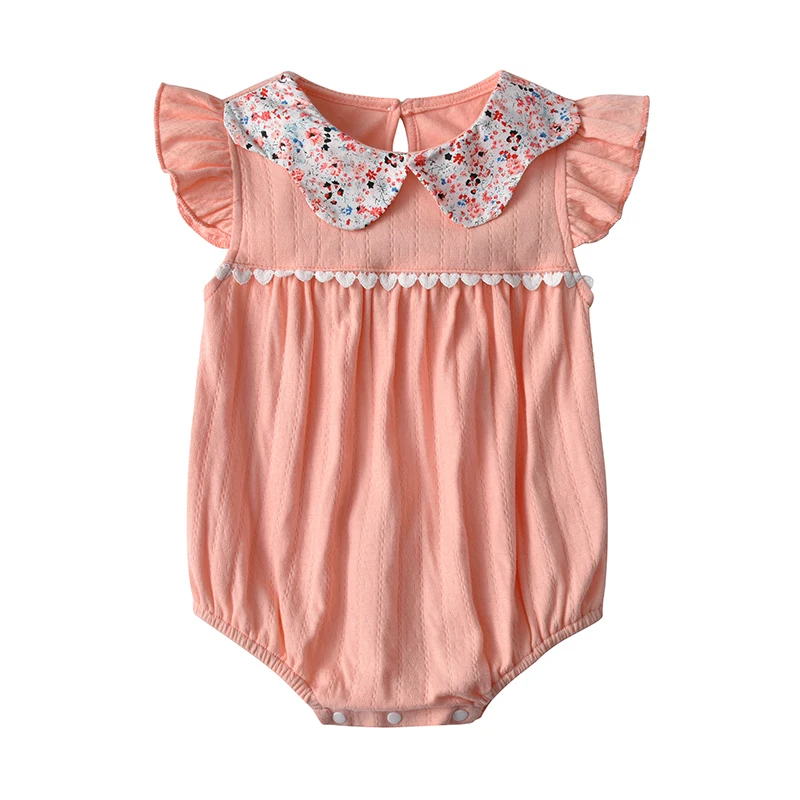 

Popular Best Price Jumpsuit For Princess Style Short Sleeve Cotton Romper Baby Girls Rompers, White/pink
