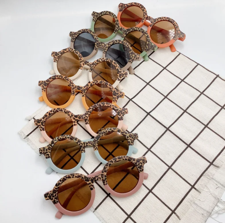 

New Fancy Boy Girl Shades Bulk Sell Round Retro Leopard Print Baby Kids Sunglasses UV400, 8 colors