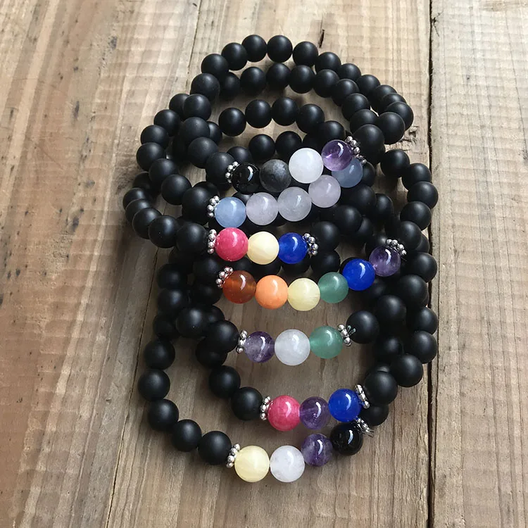 

BN1345 Rainbow Black Matte Onyx Beaded Pride Bracelets