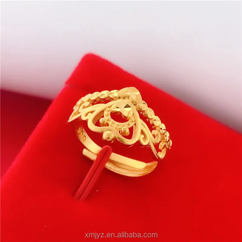 

Open Car Flower Brass Gold Plated Women's Ring 24K Gold Plated Ring Women Vietnam Sand Gold Women's Ring