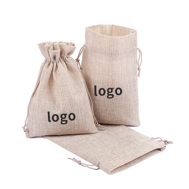 

Linna Factory Custom Burlap Gift Bags Jute Sack Party Coffee Packaging Pouches Eco Friendly Drawstring Bag