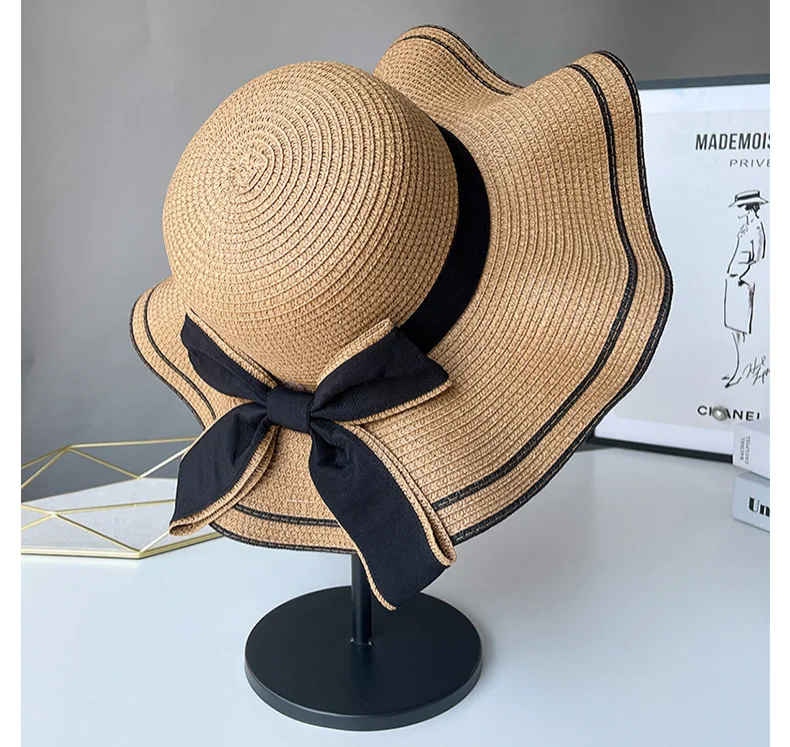 

Luxury Retro Summer Fashion Travel Seaside Beach Uv Protection Bulk Straw Hats Summer Women with Bowknot