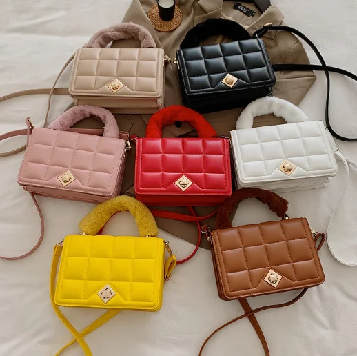 

2021 Korean fur winter fashion designer handbag wholesale women/ladies leather bags, 7 colors