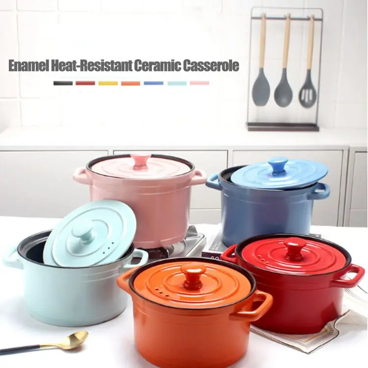 

High quality color ceramics kitchen cast iron food warmer casserole insulated cooking sets pots, Multi-color selection