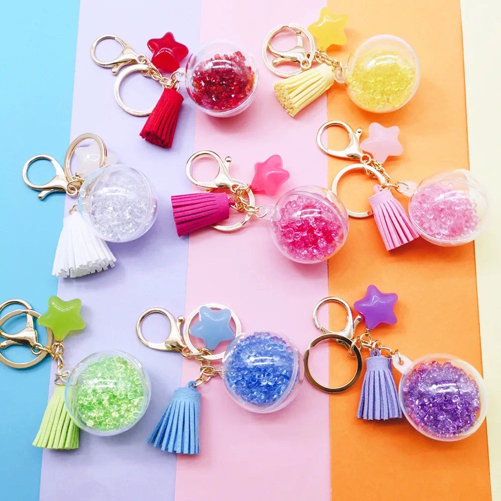 

five-pointed star elegant quicksand Cartoon bottle action figure tassel Keychain Car Key Chain Jewelry pendent, Colorful