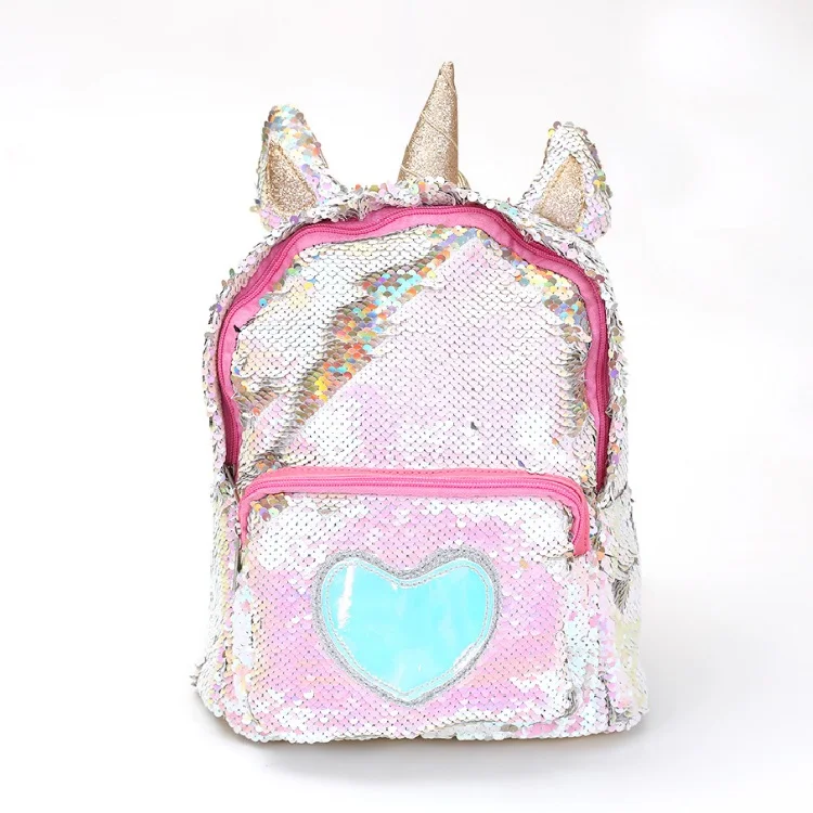 

Cute Plush Unicorn Reversible Sequin Backpack Little Kids School Bag for Kindergarten Girls Daughter Gifts, Blue and pink