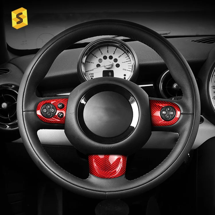 

ES Real Carbon Fiber Car Interior Accessories Carbon Fiber Steering Wheel Buntton Fiber For MINI R55 R56 R57