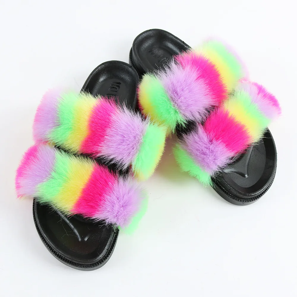 

Wholesale Supplies Good Quality Faux Fur Fluffy Slippers Custom Logo Fluffy Slippers, As picture