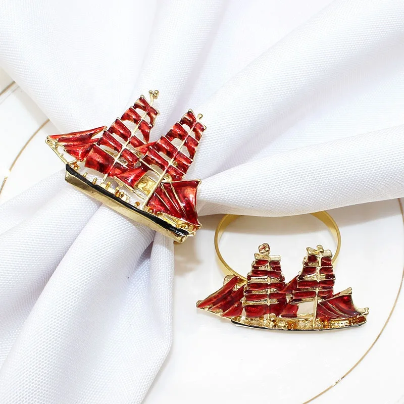 

Pirate Ship Napkin Ring Holder Metal Napkin Rings for Wedding Party Holiday Banquet Christmas Dinner HWE75