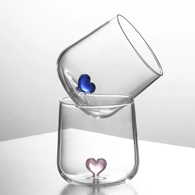 

Creative design 3D crystal heart couple glass cup, Clear transparent