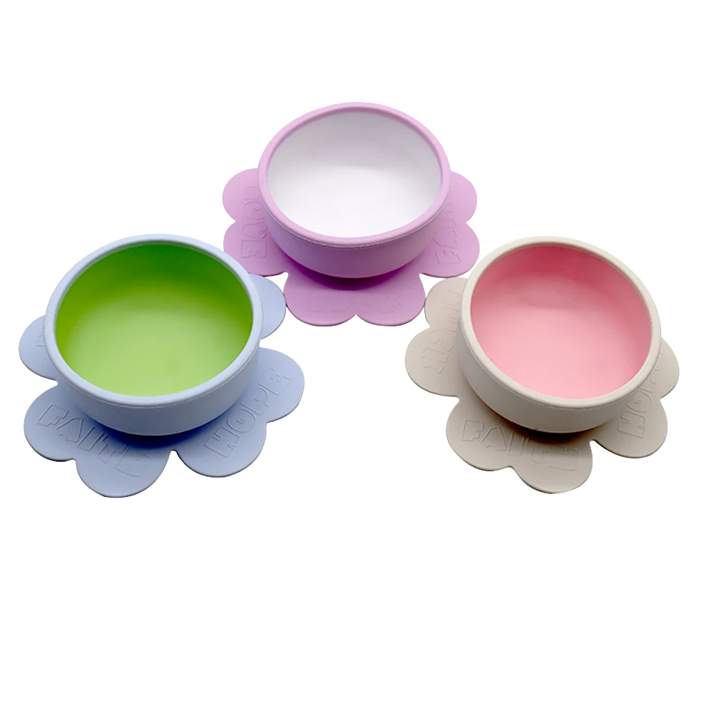 

Hot Sale Multi Color Four Leaf Clover Soft And Sensory BPA Free Silicon Suction Baby Eating Bowl For Children, Beige