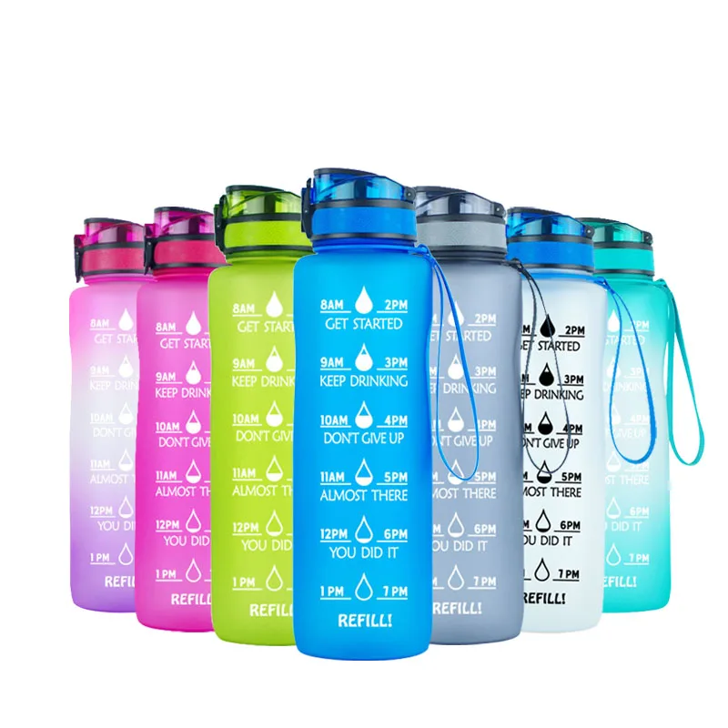 

Amazon hot sale motivational 1500ML water bottle with time markings & infuser & Straws