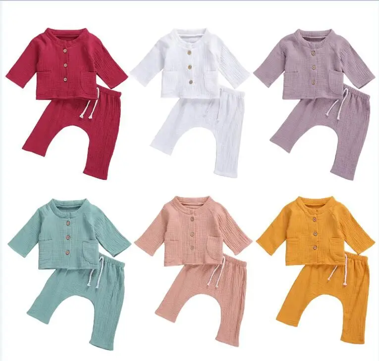 

0-24M Newborn Baby Long Sleeve Long Pants Suit Round Collar Pocket Two-pieces Set