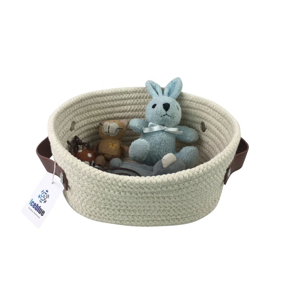 

ICEBLUE HD Small Willow Cute Cotton Rope Storage Basket, Grey on white