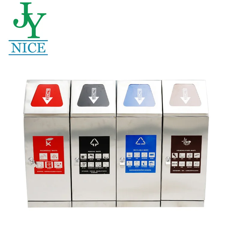 

4 compart box trash bin sorting stainless steel dustbin with lid Customized color painted waste classification recycle bin