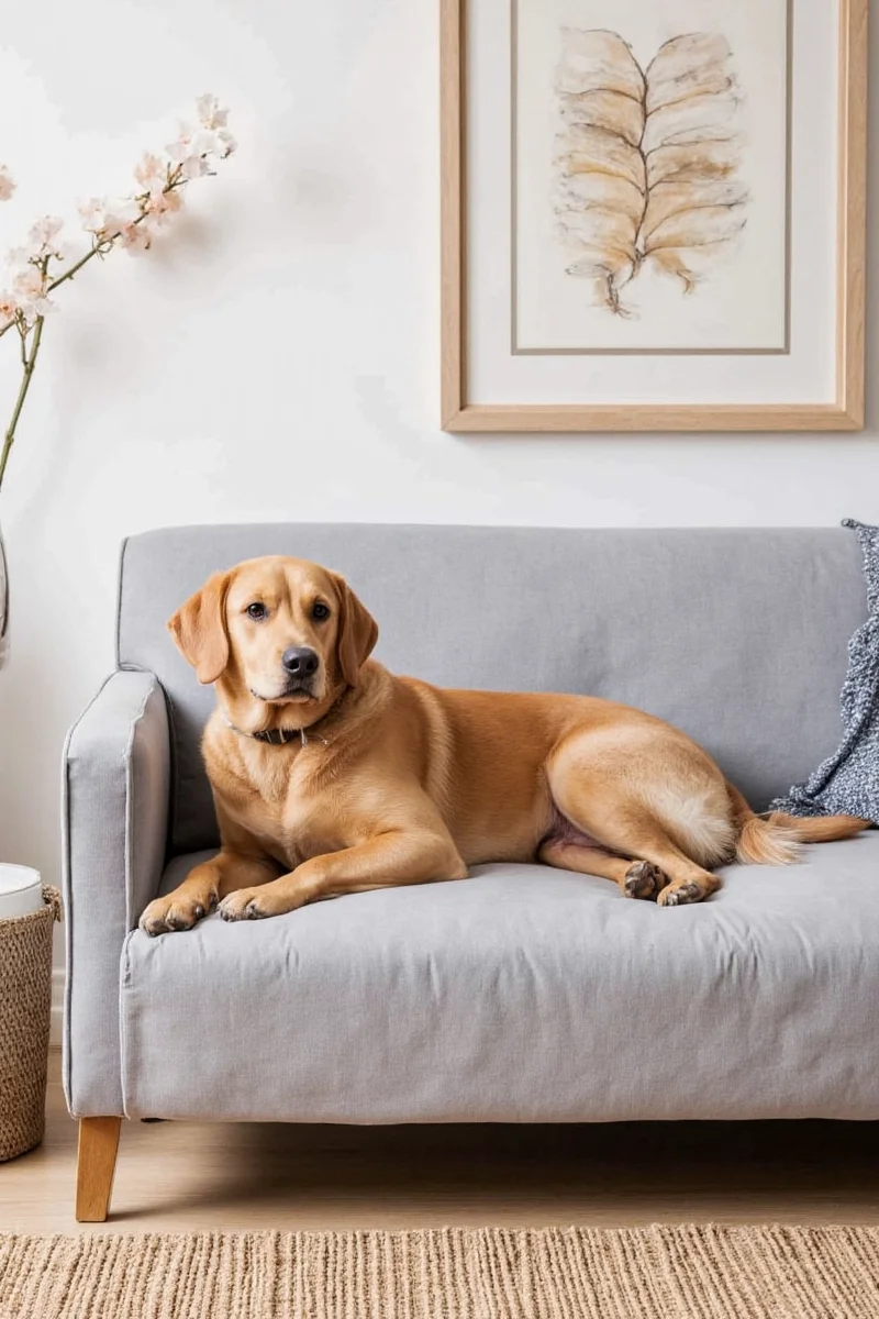 Side-by-side comparison of different pet cover materials including denim, microfiber, cotton, and linen.