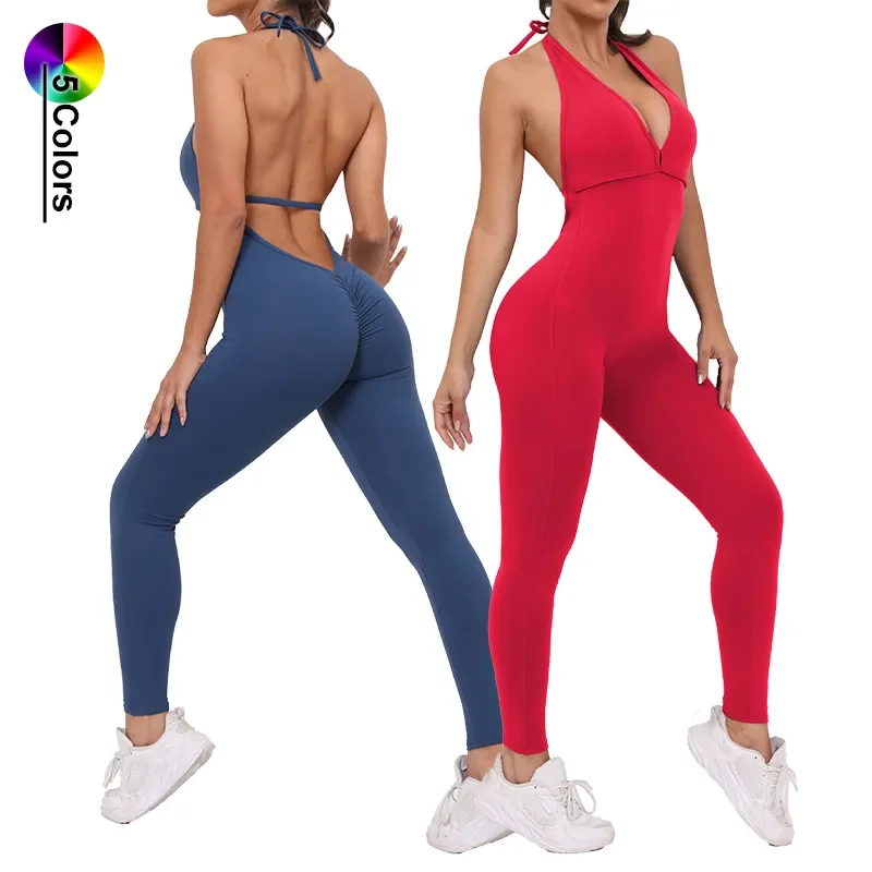 

AOLA Lace-Up Quick Dry Tight Yoga Pants Breathable Women's Buttock Lifting Sports Fitness One-Piece Jumpsuit Bodysuit