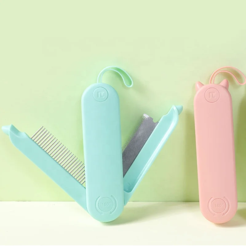 

Kimpets New Design Pet Grooming Tool 2 in 1 Cat Massage Comb Portable Foldable Collapsible Cat Hair Comb, White/pink/green
