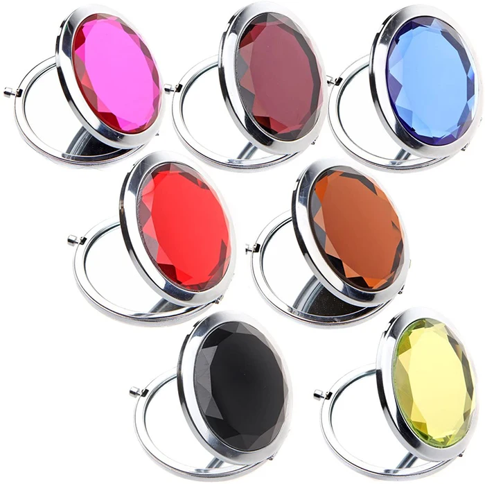 

Custom Foldable Compact Cosmetic Jewel Mirror Portable Crystal Pocket Compact Makeup Mirror With Logo, Purple,green,silver,yellow or customized color