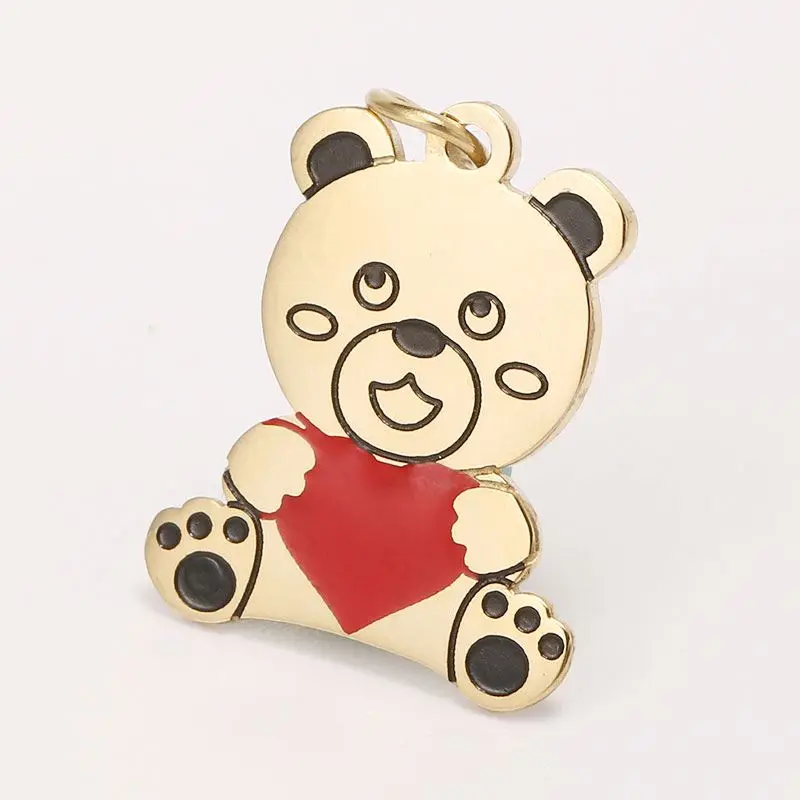 

Hot Selling Factory Supply Stainless Steel Gold Plated Fashion Accessories Red Heart Bear Shaped Necklace Pendant